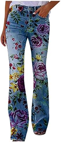 Ženske elegantne cvjetne traperice hlače ležerne hlače s visokim strukom s visokim strukom Klasične tanke hlače sa dnevnim boravkom
