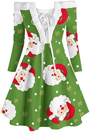 Božićne haljine za žene karirani okrugli vrat božićno drvce linijsku haljinu plus size elegantna haljina za koktel noćna zabava