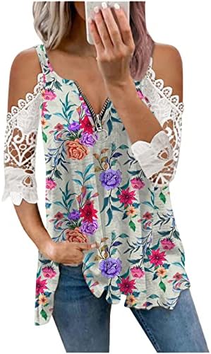 Žene 2023 Ljetne udobne majice V vrat tiskani vrhovi Osnovna modna majica s modnim rukavicama