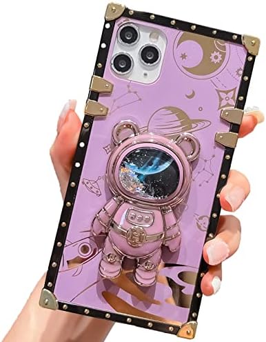 Yesunttt za iPhone 12 Pro Max Square fuse, Slatki crtani astronaut skriveni sklopivi stalak, za djevojčice i žene, ljubičasto