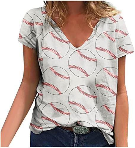 Baseball košulja Žene kratke rukave v vrat ljetni vrhovi Slatka bejzbol grafička majica bejzbol divljači ljubitelji tihirt bluza