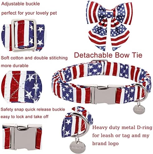 Up Urara Pup Patriotic Dog Collar s pramčanim kravatom, 4. srpnja Bowtie Dog ovratnik, ovratnik američke zastave za psa za srednjeg