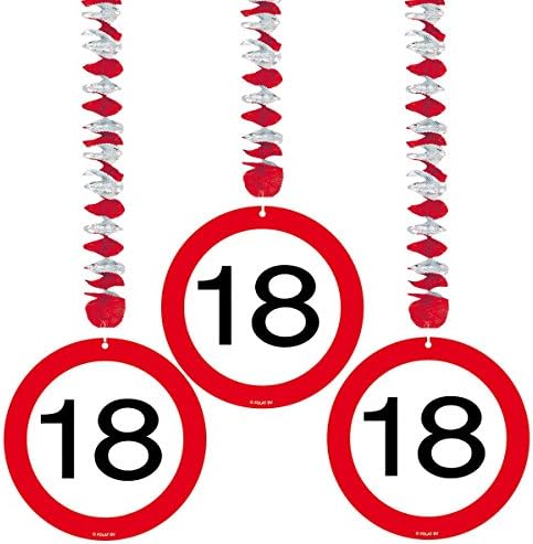 Kreativni prometni znak 18. stranka Viseći paket dekora od 3, 3 dizajna prometnih znakova na foliji Spirale Viseći ukrasi
