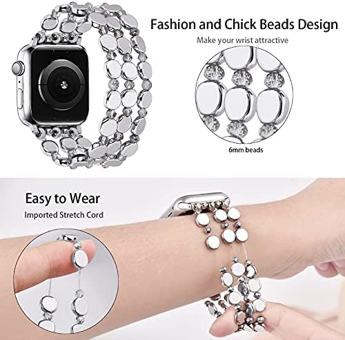 Mofree Band kompatibilan za Apple Watch 38 mm 40 mm 41 mm 45 mm 44 mm 42 mm, narukvica s perlama s perlama, modne ručno izrađene elastične