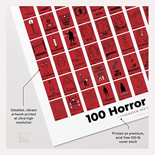 Pop grafikon | 100 horor filmova plakat za ogrebotine | 12 x 16 zidna umjetnost | Horror filmovi dekor za zastrašujući film obožavatelja