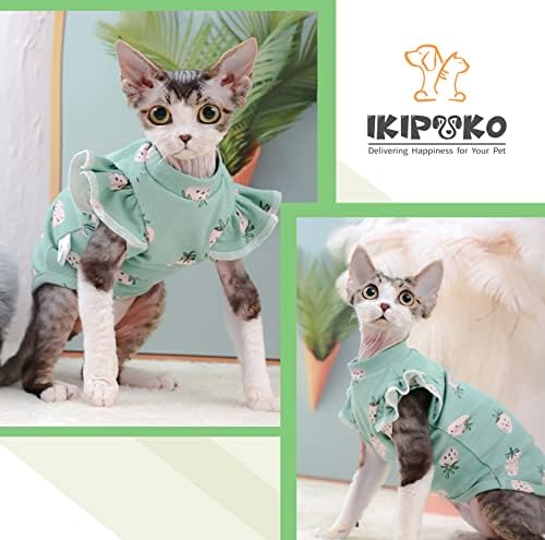 Odjeća za mačke sfinge pletena dolčevita od čistog pamuka s rukavima slatka majica s printom jagoda za proljeće-ljeto-jesen mekani