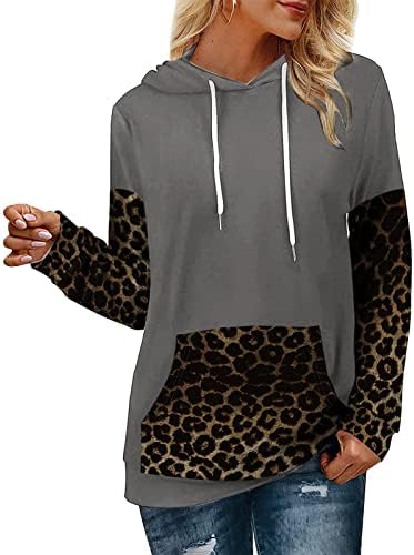 Dugove za žene leopard otisci Twishirts dugih rukava casual pulover jesen bluza s džepom