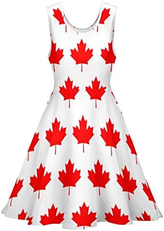 Ženska haljina bez rukava s volanima na rubu i kanadskom javorovom zastavom, boho ljetna haljina s okruglim vratom