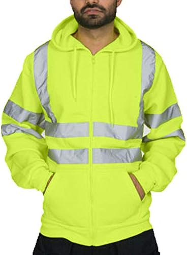 Zaštitna majica visoke vidljivosti za muškarce, reflektirajuća majica s kapuljačom s patentnim zatvaračem klase 3, kaput s kapuljačom