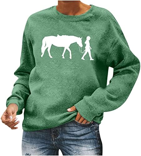 Volim konjane dukseve ženske ležerne pulover s puloverom s dugim rukavima, djevojke tinejdžerske majice tinejdžerske majice