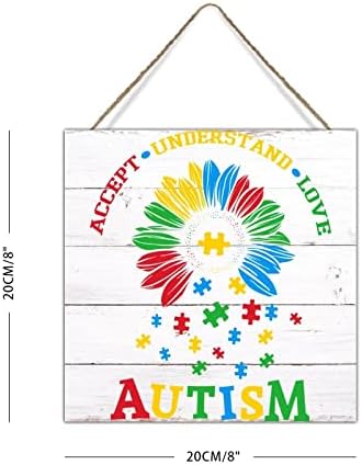Zagonetka autizam suncokreti prihvaćaju ljubavni zid dekor autizam svijest o drvenoj plaketu autizam poklon zagonetka seoska kuća rustikalni