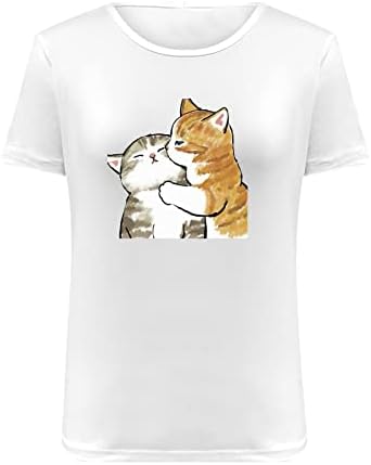 Ženski ljetni bijeli vrhovi Slatka mačka grafičke košulje kratki rukavi ležerni trendi okrugli vrat labavi fit thirt bluza