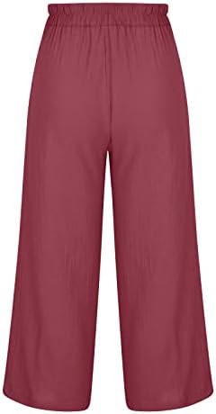 Ženske ljetne hlače elastične hlače s visokim strukom široke noge labave pamučne platnene palazzo hlače Baggy džep povremene duge hlače