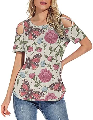 Jesenska majica za bluze za žensku odjeću modni naramenica klizanje kratkih rukava grafički brunch bluza a8