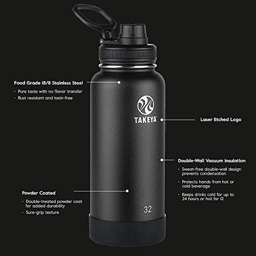Takeya Actives izolirana boca vode od nehrđajućeg čelika s poklopcem od izljeva, 40 unci, oniks i aktivi izolirana boca od nehrđajućeg