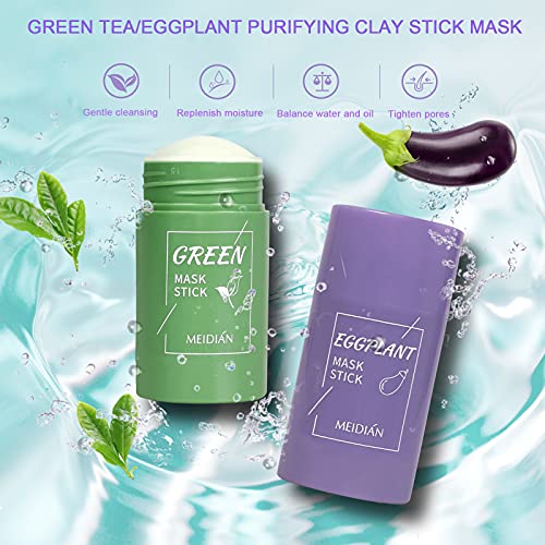 Maska od zelenog čaja, 2 kom maska za čišćenje gline, sredstvo za uklanjanje akni s ekstraktom zelenog čaja i patlidžana, vlaži lice,