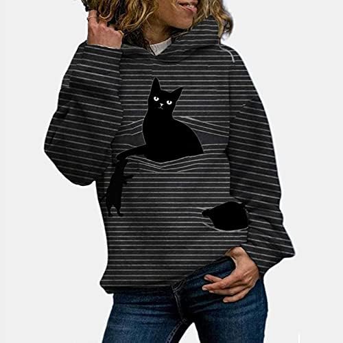 Ženske djevojke kapuljače Slatka mačka prugasta tiskana novost pulover dukserica dugih rukava aktivni kapuljača s kapuljača