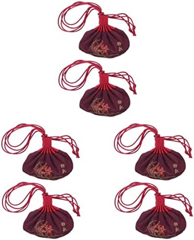 6pcs Sretna crvena Vintage torbica za pohranu poklon vrećica u stilu Torbice za djevojčice prazna vezena vrećica tkane vrećice za crtanje
