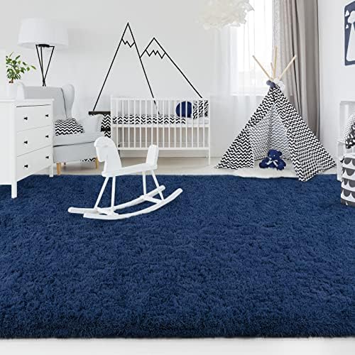 Flydoit Veliki prostirke za dnevnu sobu, 4x6 stopa, mornarsko plava prostirka tepiha pahuljastih tepiha, ultra mekana plišana moderna