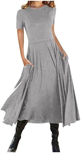 Trebin ženska modna ljetna čvrsta boja haljina s džepom kratkih rukava s kratkim rukavima