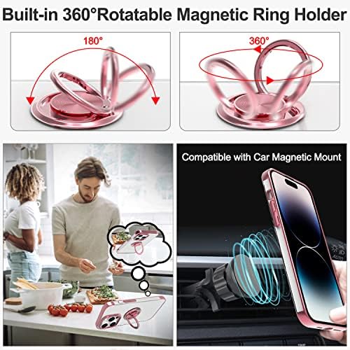 Tnarru Crystal Clear iPhone 14 Pro futrola s magnetskim postoljem [360 ° rotabilni držač prstena KINGSTARD] [Ne-Yellowing] Transparentni