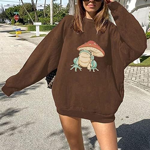 Akklian Women Girls Grafičke dukseve pulover žabe Gljive Prevelike batwinga dugih rukava Posada Y2K Hoodies Odjeća