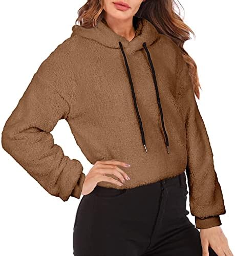 Srpanjlo žene casual dvostruke nejasne dukserice faux fleece izvlačenje pulover kapuljača dugi rukavi kaputa nadmašuju džepovima