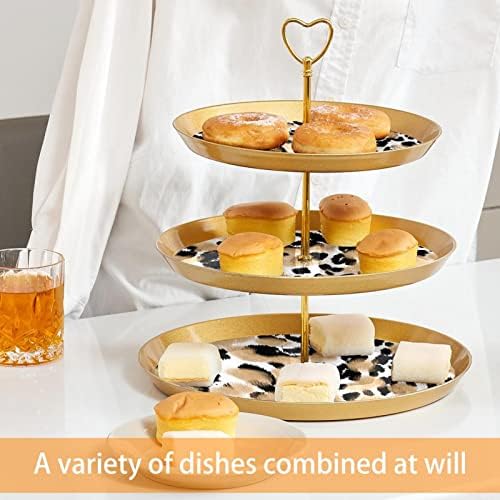 3 nivo stalak za cupcake sa zlatnom šipkom plastičnom slojevitom desertnom toranj ladica za životinje leopard print voćni slatkiš zaslon