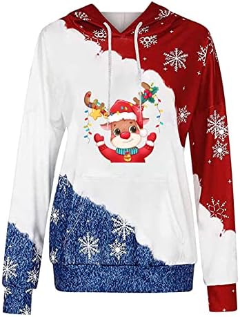 Ženske ležerne kapuljače u boji Dugi rukavi vrhovi Santa gnome vuča puloverske majice s džepom Kanga