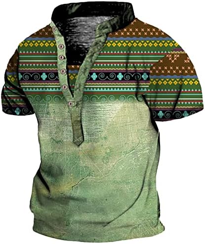 Muške aztec geometrijske henry majice vintage kratki rukavi vrhovi etnički print atletski casual leple gumb up bluza