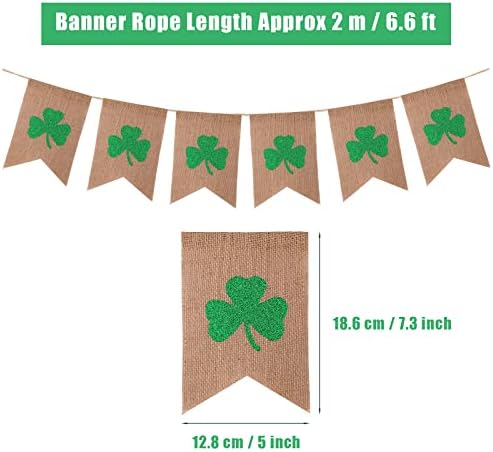 Savita St Patrick's Day Banner, Burlap Garland zastava zastava Zelena Shamrock Pull Flags Irish Glitter Clover Bunting Outdoor Vissing