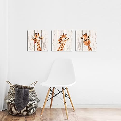 Smiješne žirafe umjetnički otisci zidni dekor-Slatki plakati za životinje zidna umjetnost uokvirena dječja soba zidne slike za ukrašavanje