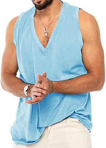 Muški ležerni tenk vrhovi rukava bez vrata V majice majice za teretane za vježbanje ljetnih tenkova na plaži