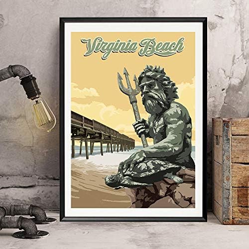 Xtvin USA Virginia Beach America Vintage Travel Poster Art Print platno Slikarstvo Poklon za ukrašavanje kuće （12x18inch）