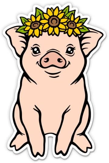 Slatka svinja s naljepnicama s cvijećem - 2 naljepnice od 3 - vodootporni vinil za automobil, telefon, boca vode, laptop - Farm Chic