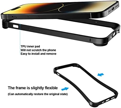 Slim metal futrola za iPhone 14 Pro Max, poklopac metalnog odbojnika s mekim TPU unutarnjim [bez smetnji signala] [Podrška bežičnom