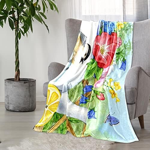 Posteljina deka od flisa, ukrasna za pod kauča u spavaćoj sobi, dobrodošli proljetni vrt cvijet ptica Vintage