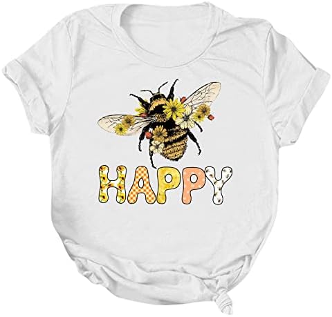 Žene Bee Festival Ljetni vrhovi kratki rukavi Smiješne pčele tiskane majice ležerne labave pulover majice