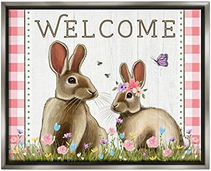_ Dočekuje zečeve u kariranom proljetnom vrtu uokvirenom zidnim platnom, dizajn Elizabeth Tindall