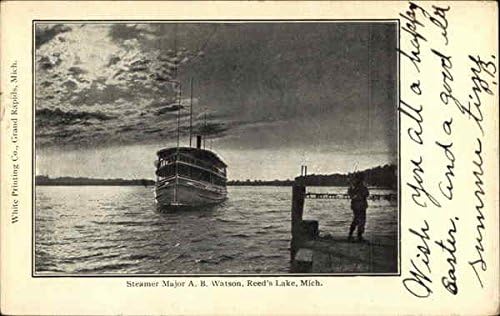 Steamer Major AB. Watson, Reedovo jezero East Grand Rapids, Michigan Mi Original Antique Razglednica