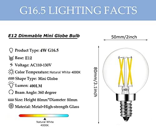 Led žarulja Greeogin E12 s podesivim ona g16 kartice;.5 Žarulja Edison Globe, 4 W prirodno bijeli 4000K ekvivalent 40 W 400lm, temelj