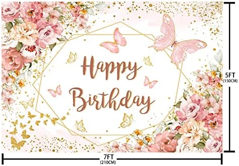 Pozadina za rođendan od 7 do 5 godina za žene ružičasti leptir cvjetni ukrasi za rođendansku zabavu princeze banner za rođendansku