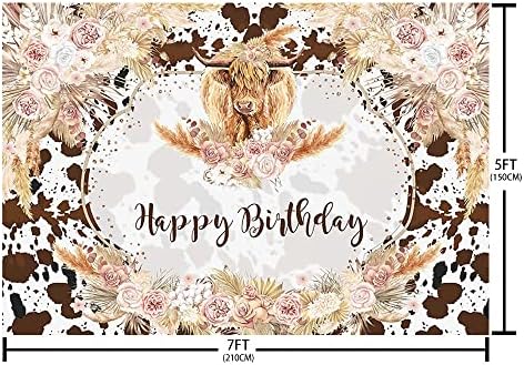 Pozadina za rođendan svete krave od 7 do 5 godina smeđa Planinska stoka Boho rođendanski Ukrasi ružičasta cvjetna pozadina planinske