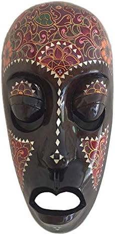 Afrička maska ​​zidni dekor drvo rezbareno sretno u ljubavi plemenska maska ​​s biserovim majkom - kolekcionarski predmet