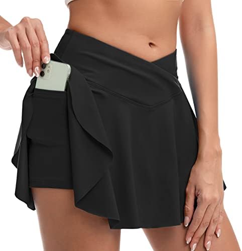 MeeTyoo Žene s teniskom suknjom s džepovima kratke hlače crossover atletski golf s visokim strukom Sports trening Sportske suknje