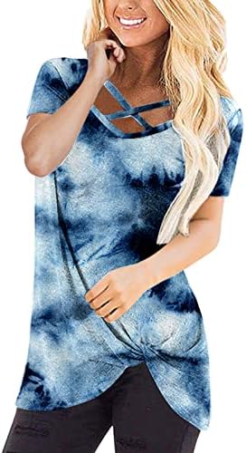 NYYBW Žene casual tunika Tonika Tonika Summer Criss Cross v Neck Bluza Bluza gradijent print Twist Knot majica