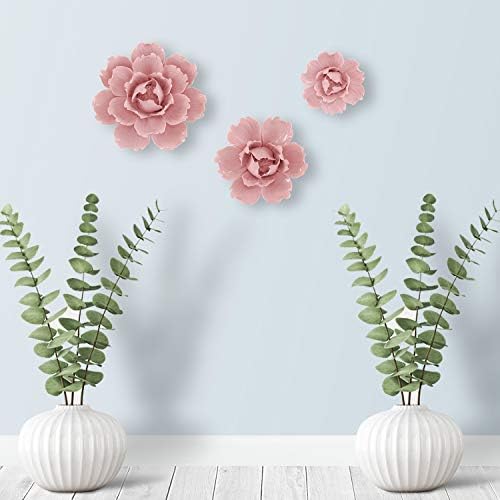 Bingneng ručno izrađen keramički cvjetni zid dekor 3d porculanski ukras cvijeća, ružičasta, 3 pakiranja seta