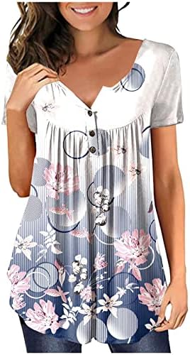 Huand-ova ženska dukserica ljeta ležerna digitalna tiskana gumba kratkog rukava O-Neck labave majice gornje majice