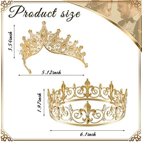 2 kom zlatne krune za muškarce žene kruna kraljice baroka kralj Metalna Tiara princa princeza kristalna traka za glavu s rhinestones
